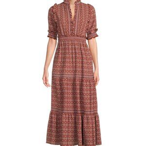 Max Studio Prairie Short Sleeve Tiered Maxi Dress, Boho Floral Cottagecore - XS